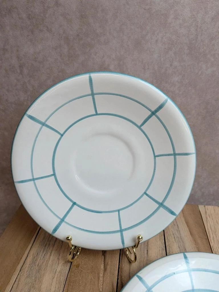 Lote de 2 platos de postre vintage en cerámica blanca y azul celadón – photo 3